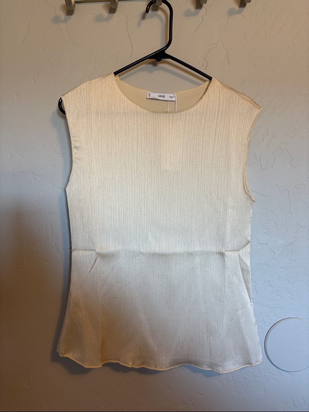 Mango Ivory Pleated Knit Sleeveless Top